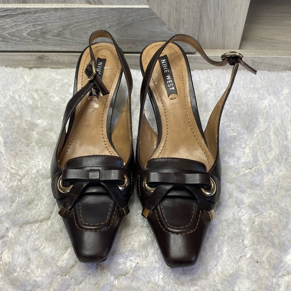 Nine West Razili Brown Sling-back Pumps Heels 7